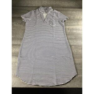 Frank & Eileen Womens Striped Short Sleeve Polo Dress L Cotton Navy/White USA
